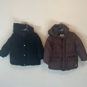 2 Zara puffer coats black and brown size 2-3 years